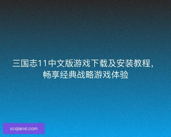 三国志11中文版游戏下载及安装教程，畅享经典战略游戏体验